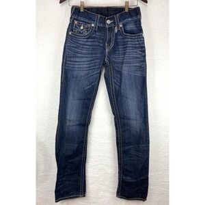 True Religion Jeans Women's 27 Dark Wash Distressed Pockets Back Straight